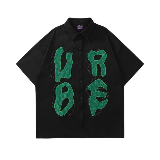 Camisa Casual Manga Corta con Parches Bordados de Letras Personalizadas - Image 7
