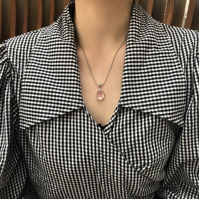 Collar Clavícula Plata 925 con Cuarzo Rosa Gota Brillante - Image 3