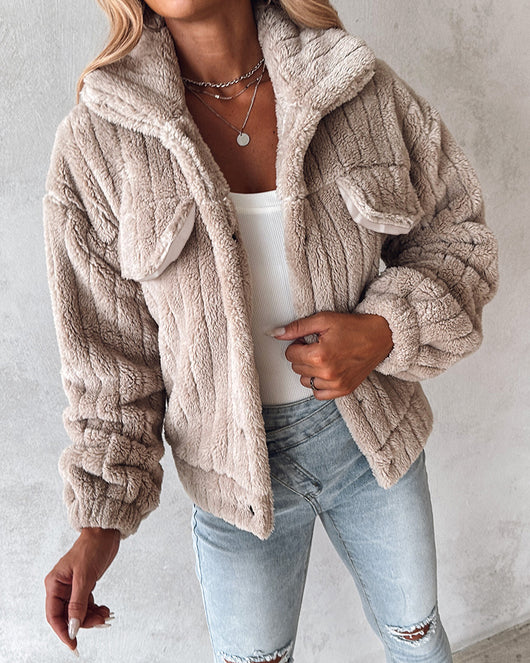 Cardigan Corto de Terciopelo con Rayas Hundidas y Solapa - Image 14