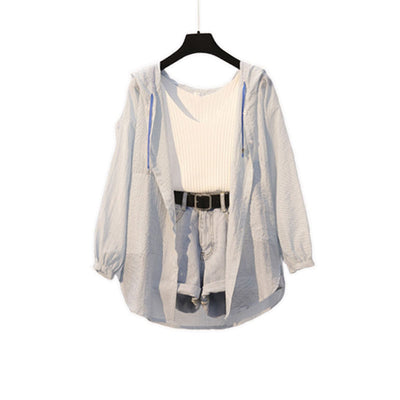 Conjunto Retro de Shorts Denim y Blusa Protectora Anti-UV - Image 4