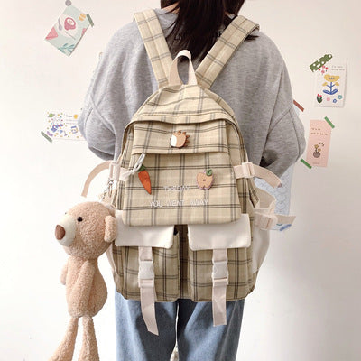 Mochila Escolar Coreana de Gran Capacidad Estilo Preppy Cuadriculada - Image 16