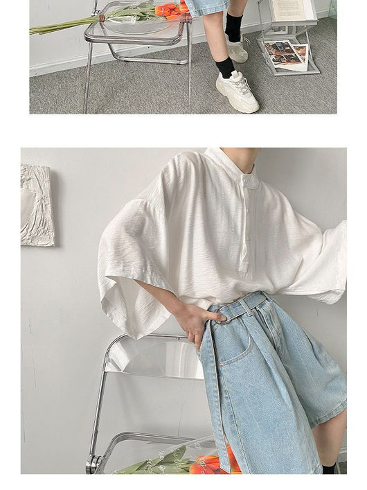 Camisa Japonesa Ligera para Hombre con Cuello Mao de Manga Corta - Image 14