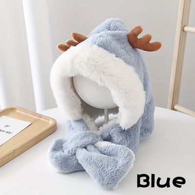 Gorro Infantil Cálido con Orejas de Conejo y Astas de Venado - Conjunto con Bufanda Polar para Niñas - Image 9