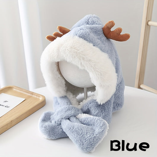 Gorro Infantil Cálido con Orejas de Conejo y Astas de Venado - Conjunto con Bufanda Polar para Niñas - Image 9