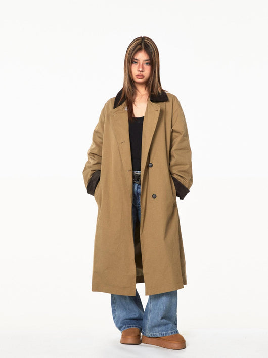 Abrigo Trench Casual Holgado con Contraste de Colores y Solapas - Image 13