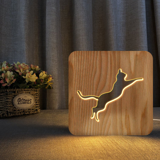 Lámpara 3D de Gato en Madera Hueca - Luz Nocturna Artesanal - Image 7