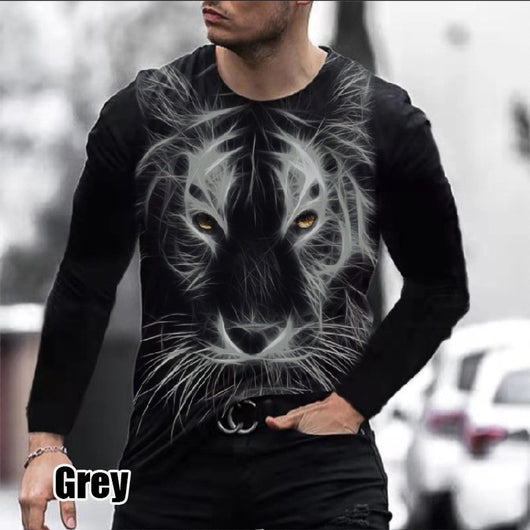 Playera Suelta Cuello Redondo Cabeza de León Negra para Hombre - Image 10