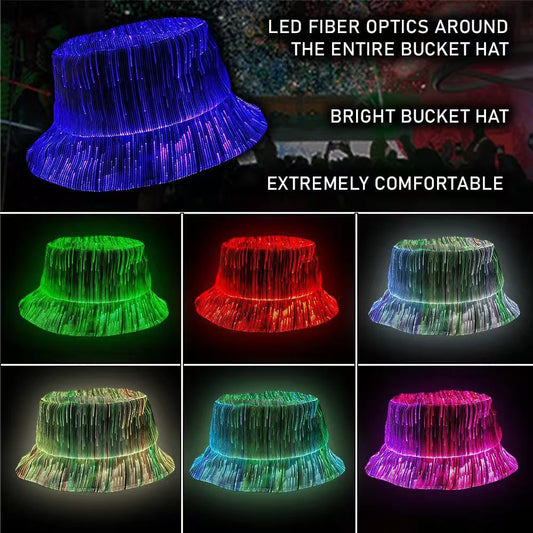 Gorra Bucket con Fibra Óptica y Transformación de Colores Luminosos