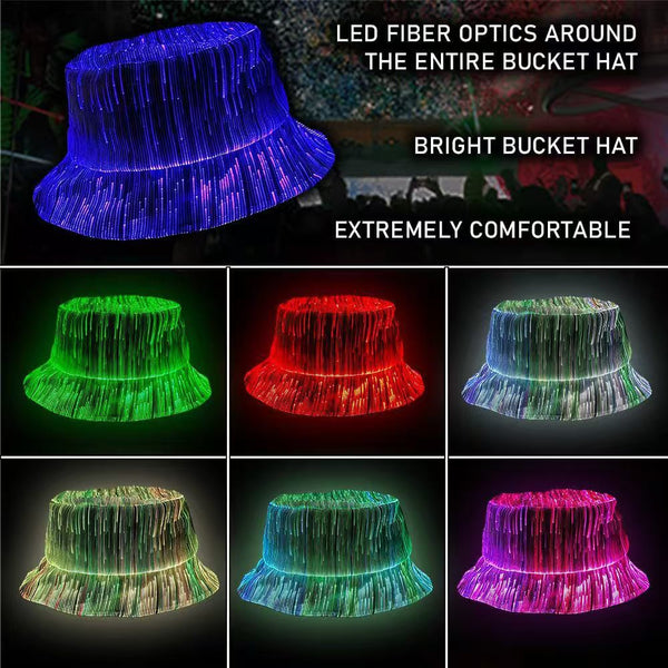 Gorra Bucket con Fibra Óptica y Transformación de Colores Luminosos
