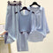 Conjunto de 3 Piezas: Camisa a Rayas, Blusa y Jeans Anchos