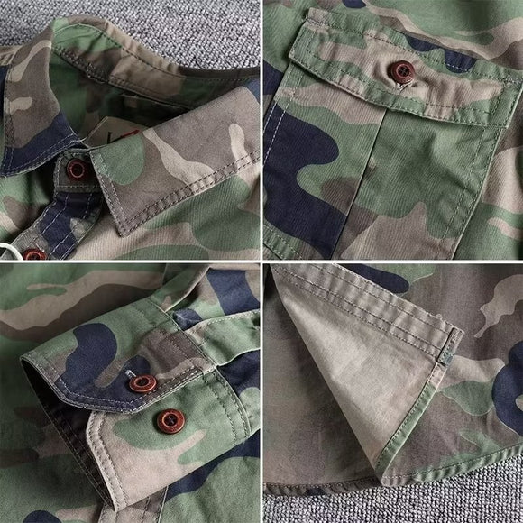 Camisa Overol Camuflado Lavado Americano Manga Larga