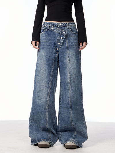 Pantalones Vaqueros Rectos Azules Cintura Alta Pierna Ancha Efecto Desgastado - Image 16