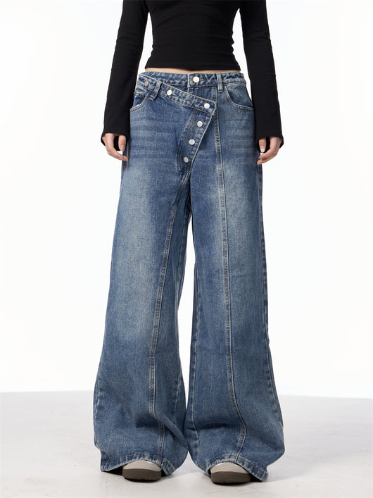 Pantalones Vaqueros Rectos Azules Cintura Alta Pierna Ancha Efecto Desgastado - Image 16
