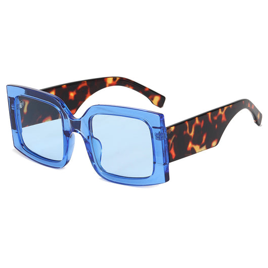 Large-frame green and tortoise shell sunglasses with gradient blue to yellow square lenses. - Image 5