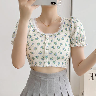 Camiseta Retro Floral con Mangas Abullonadas para Mujer - Image 3