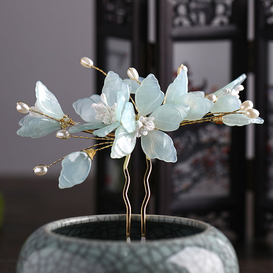 Peineta y Adorno para Cabello Estilo Hanfu con Flores de Hada