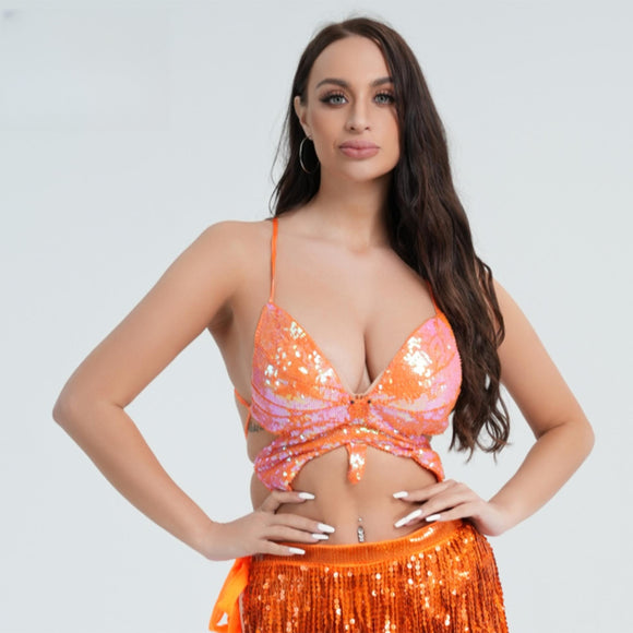 Top Sostén con Lentejuelas y Diseño de Mariposa