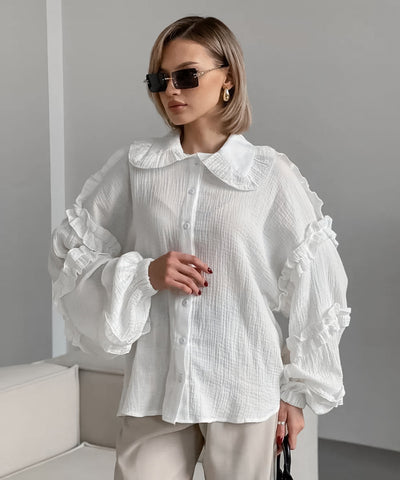 Blusa Larga de Encaje Suelta con Manga Larga para Mujer - Image 12