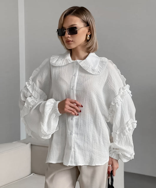 Blusa Larga de Encaje Suelta con Manga Larga para Mujer - Image 12