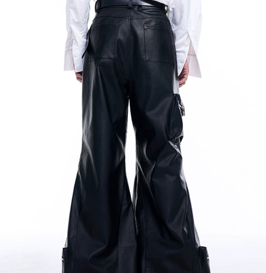 Pantalón de Cuero Ancho Otoñal con Bolsillos Tridimensionales - Image 6