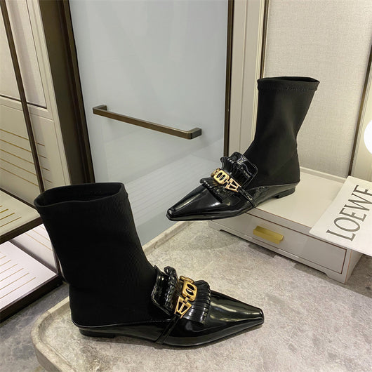 Botas Martin de Cuero Charol con Calcetines de Lana - Botines Planos Elegantes - Image 9