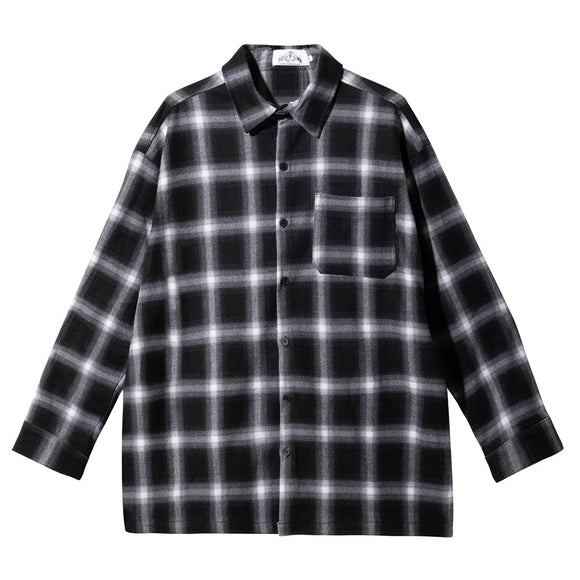 Camisa Cuadros Estilo Americano con Bolsillos y Solapa