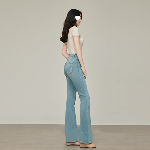 Pantalones Skinny Talle Alto Acampanados Mujer - Colores Claros Primavera Verano