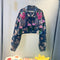 Chaqueta Denim Corta Bordada Holgada para Mujer