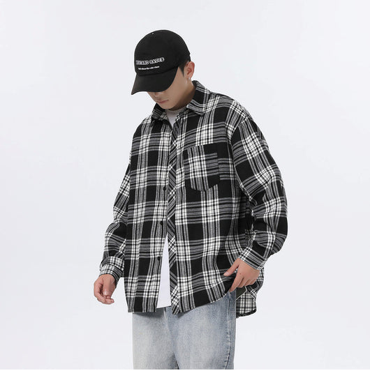 Camisa Casual Retro Cuadros para Hombre - Corte Holgado Primavera Otoño - Image 14