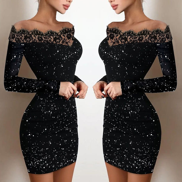 Vestido Bodycon de Encaje y Lentejuelas Brillantes