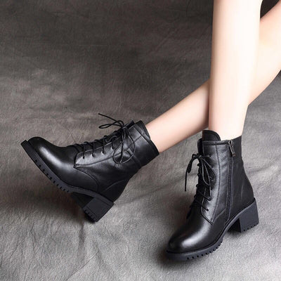 Botas Cortas de Cuero y Terciopelo Estilo Británico con Tacón Grueso - Image 6