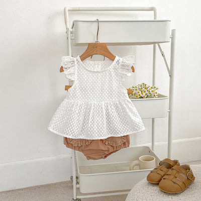 Conjunto de Dos Piezas para Bebé Niña con Blusa de Mangas Volantes y Bloomer - Image 3
