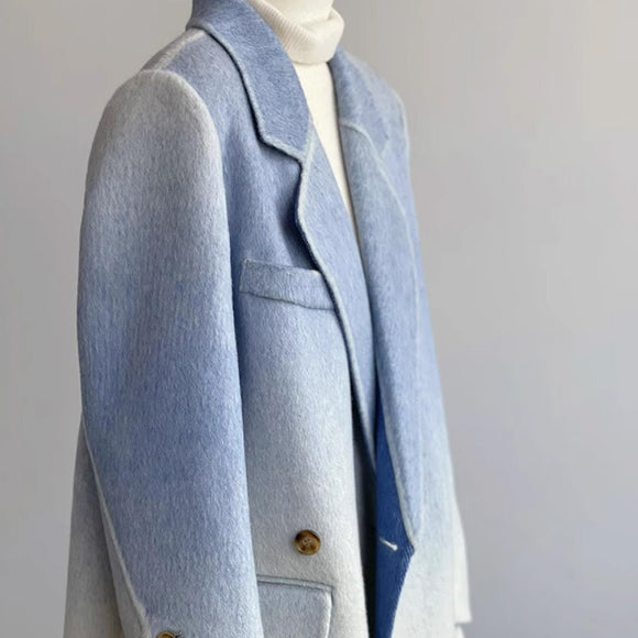 Abrigo de Lana Reversible Degradado Azul y Blanco