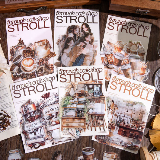 Sheet of 15 watercolor coffee shop stickers, featuring various cafe exteriors and interiors in a Nordic style. - Image 4