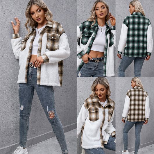 Camisa Casual Suelta a Cuadros con Mangas Largas