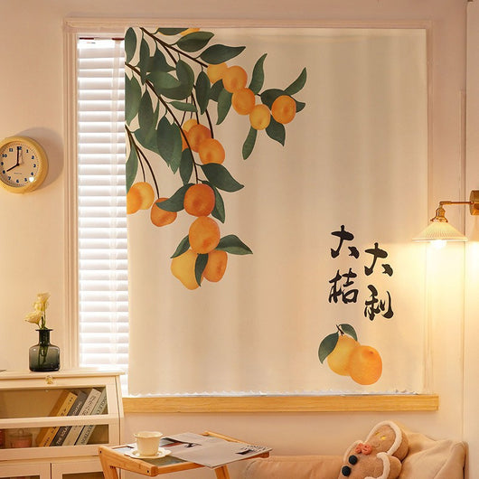 Printed Velcro cabinet curtain with a cartoon oil painting of white and yellow tulips under a light blue sky with clouds and a crescent moon. - Image 11