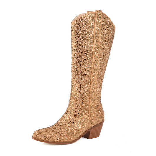 Botas Puntiagudas con Tacón Grueso y Detalles de Strass para Mujer - Image 3
