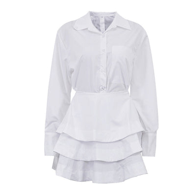 Vestido Sastre Blanco con Solapas y Mangas Largas de Cintura Alta - Image 29