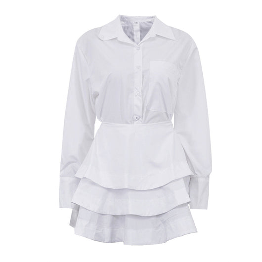 Vestido Sastre Blanco con Solapas y Mangas Largas de Cintura Alta - Image 29