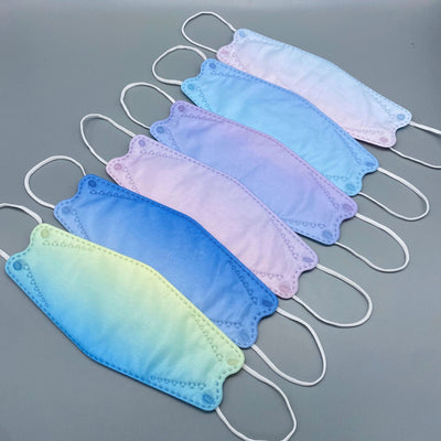 Gradient pink and purple fish-type 4D protective mask with white ear loops on a gray background. - Image 8