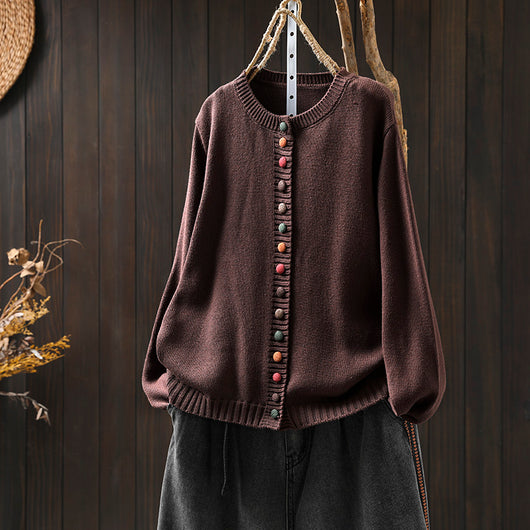 Cardigan de Algodón con Botones Coloridos - Corte Holgado y Efecto Adelgazante - Image 6