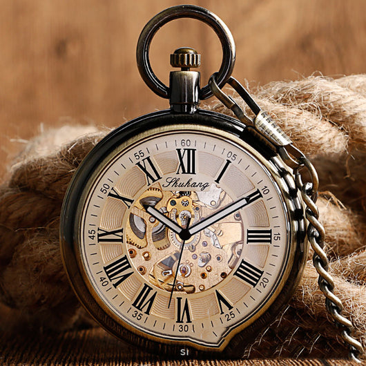 Reloj de Bolsillo Mecánico Automático con Carátula Abierta Estilo Romano - Image 5
