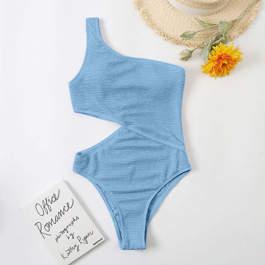 Traje de Baño Mujer Una Pieza Hombro Descubierto Color Sólido - Image 22