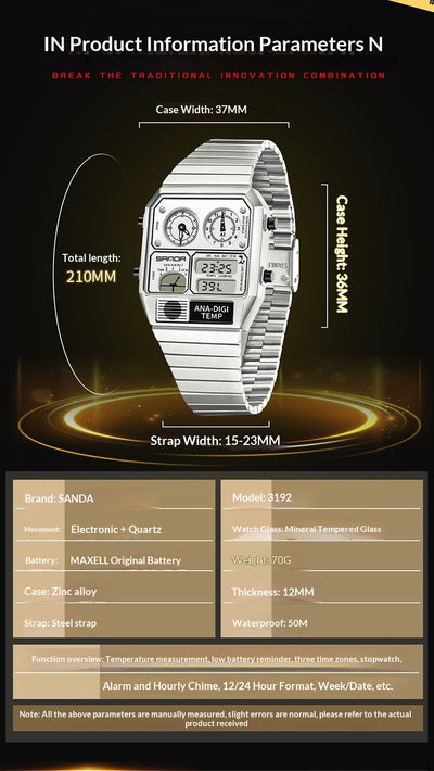 Reloj Deportivo Retro Cuadrado para Hombre con Medidor de Temperatura y Resistencia al Agua - Image 12