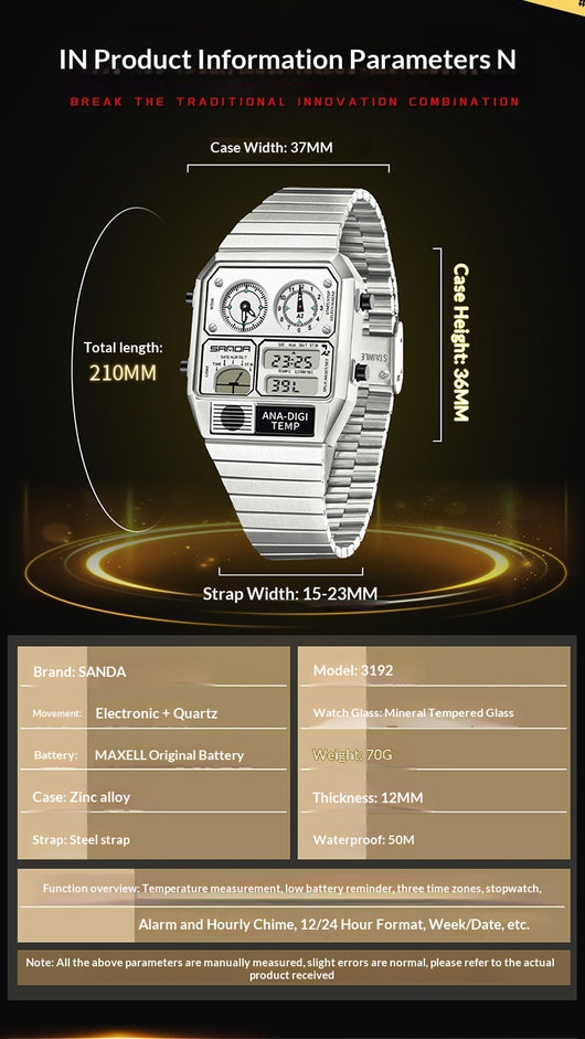 Reloj Deportivo Retro Cuadrado para Hombre con Medidor de Temperatura y Resistencia al Agua - Image 12
