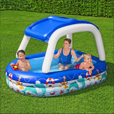 Piscina Inflable Infantil con Toldo en Forma de Barco