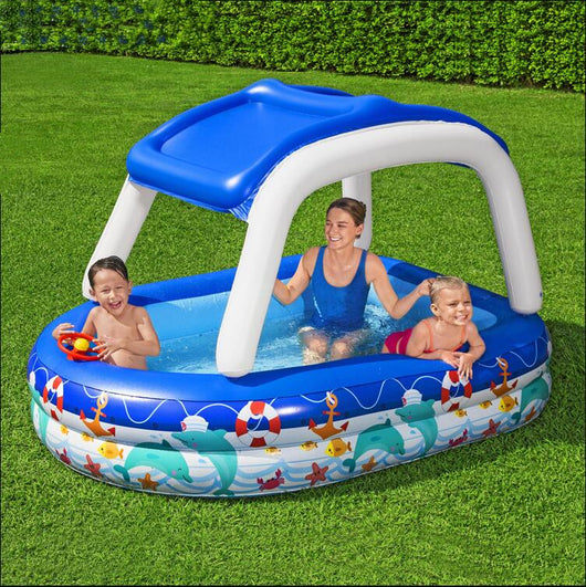 Piscina Inflable Infantil con Toldo en Forma de Barco