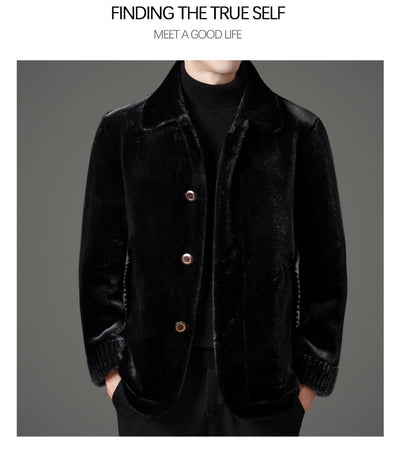 Abrigo de Invierno para Hombre con Cuello Solapa y Piel de Visón Dorado - Image 35