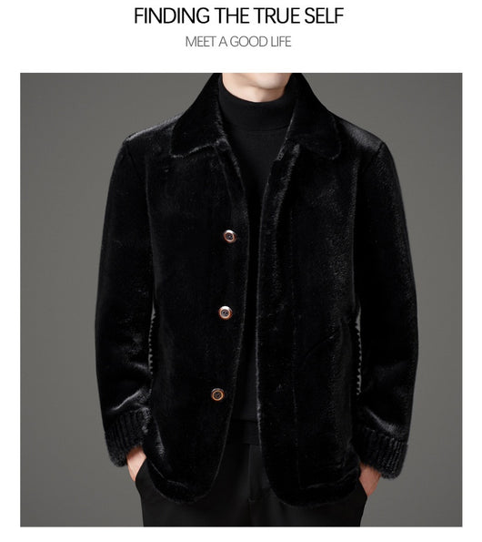 Abrigo de Invierno para Hombre con Cuello Solapa y Piel de Visón Dorado - Image 35