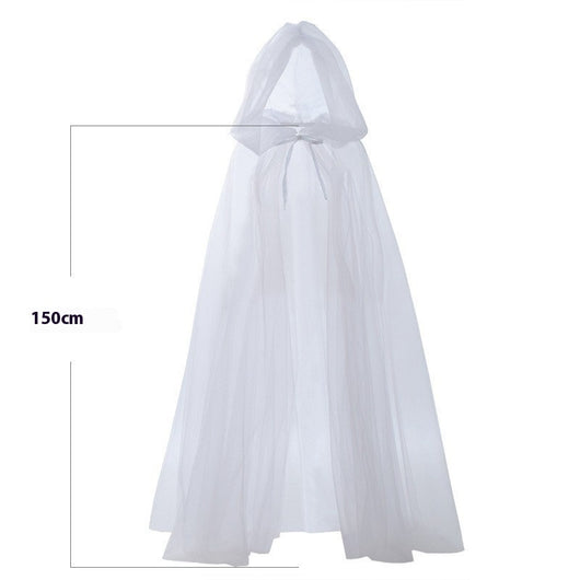 Capa con Capucha Fantasma Halloween - Disfraz Bruja Malla Transparente - Image 3